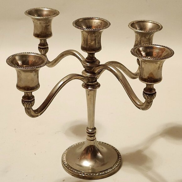 Vintage Silver 5-Arm Candelabra Candle Holder  7" - Picture 1 of 10